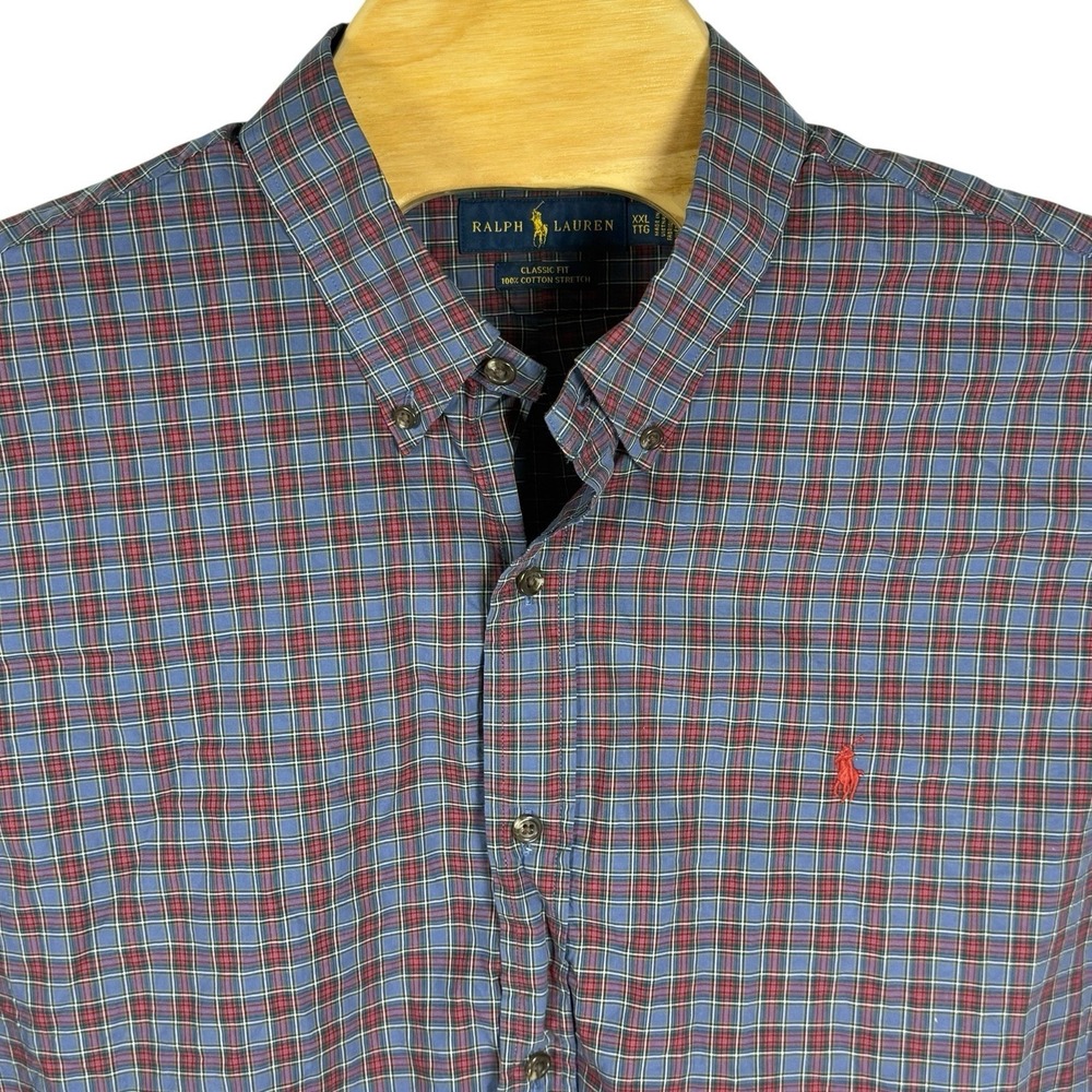 Ralph Lauren Classic Fit Men XXL Cotton Stretch Tartan Plaid Long Sleeve‎ Shirt